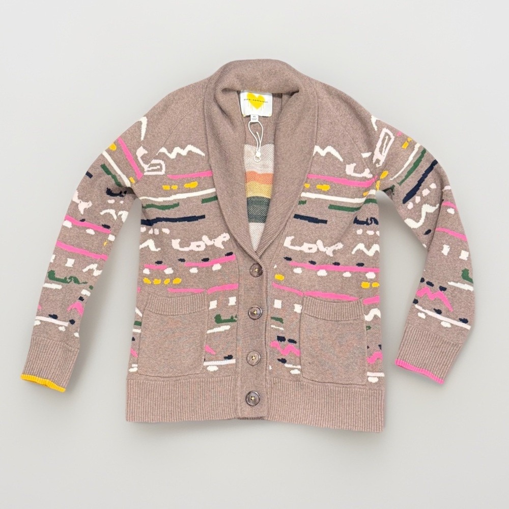 New Kerri Rosenthal "Loved" Shawl Cardigan Sweater Brown Pink Fair Isle Chic XS